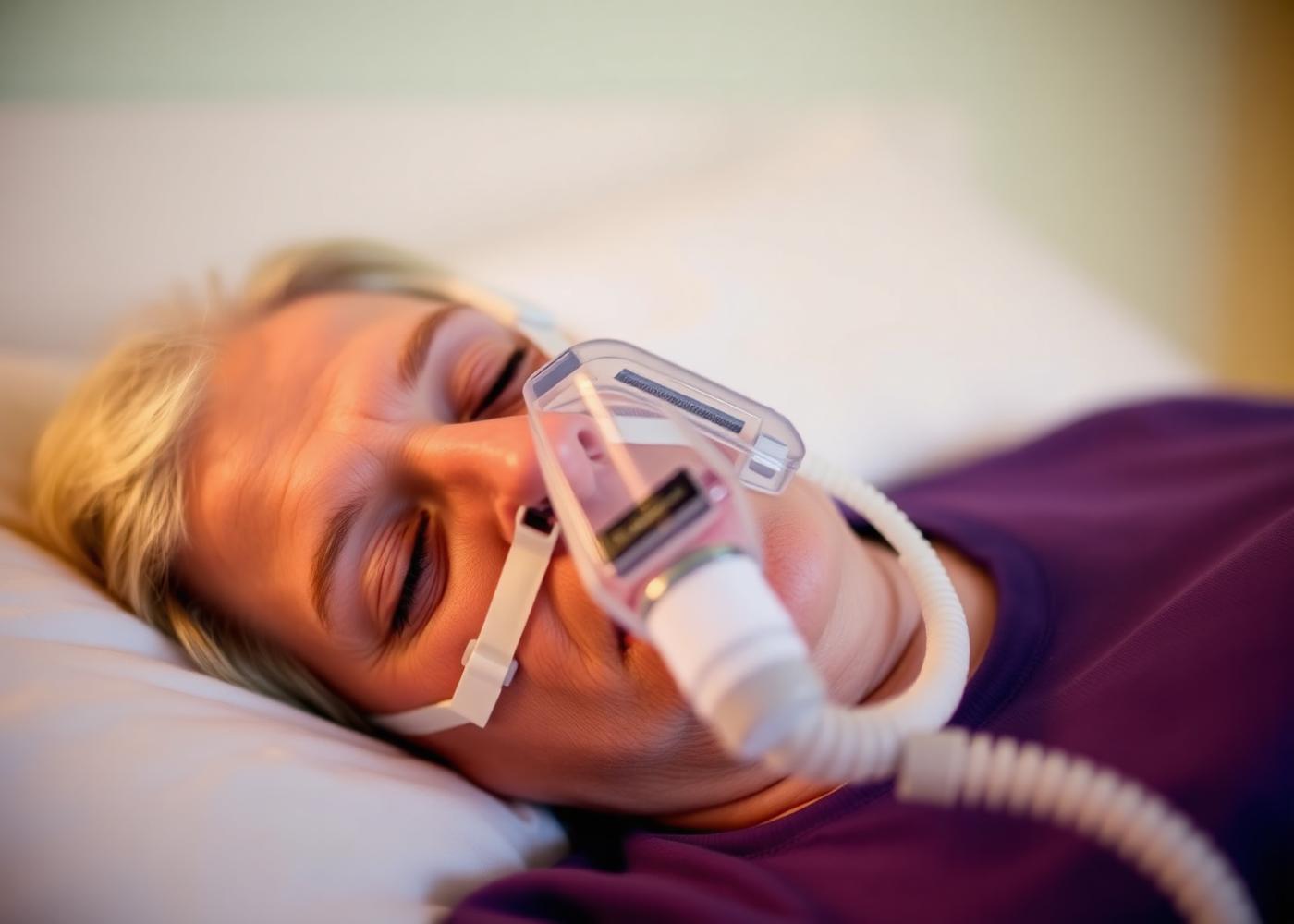 Patient sleeping comfortably while using a CPAP nasal mask